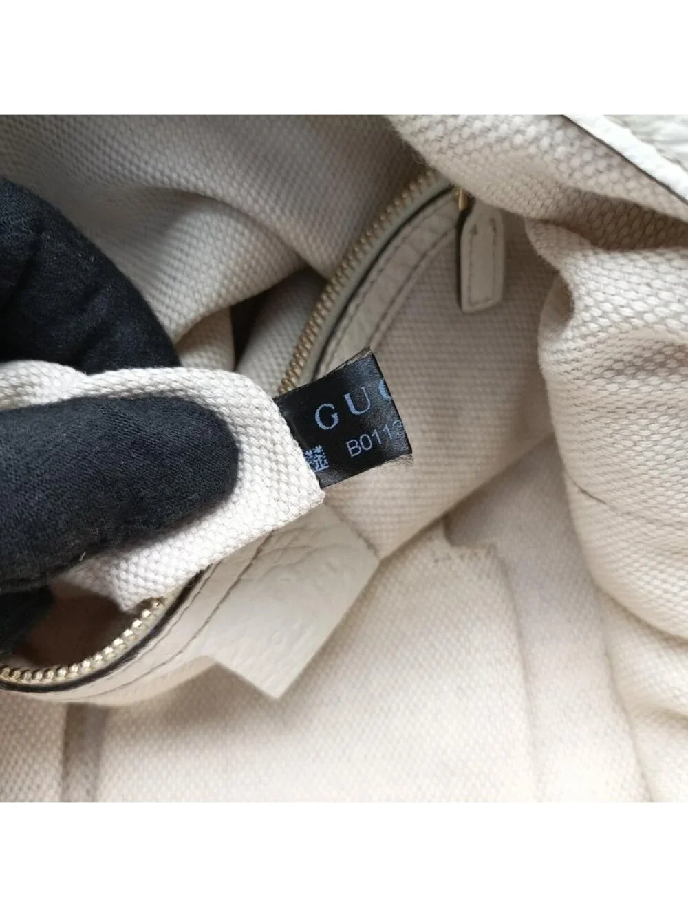 Gucci Bamboo Beige White Canvas Leather Shoulder Bag